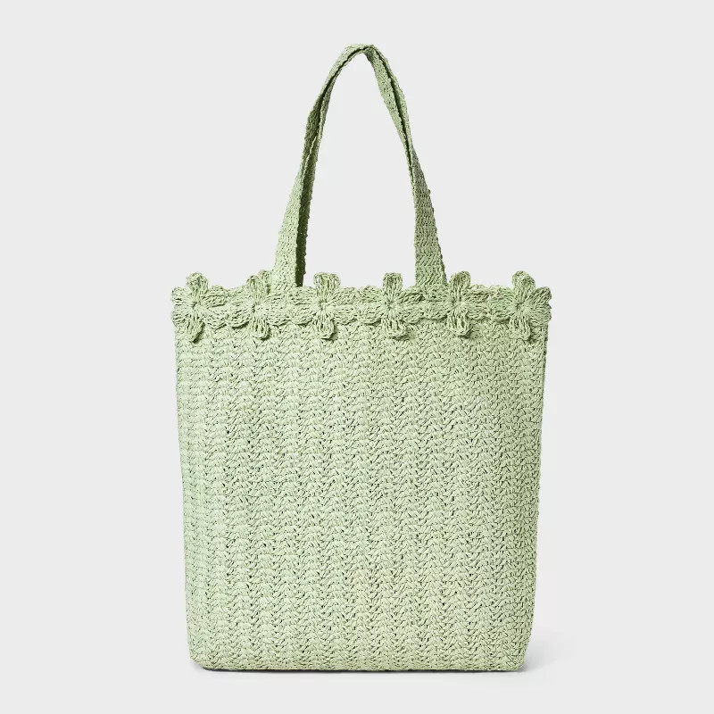 Straw Large Floral Print Tote Handbag - A New Day™ Beige | Target
