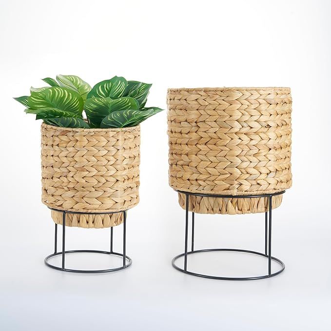 Set of 2 Water Hyacinth Planter Pot with Metal Stand Indoor for Plant, Flower Pots, Succulent Pot... | Amazon (US)