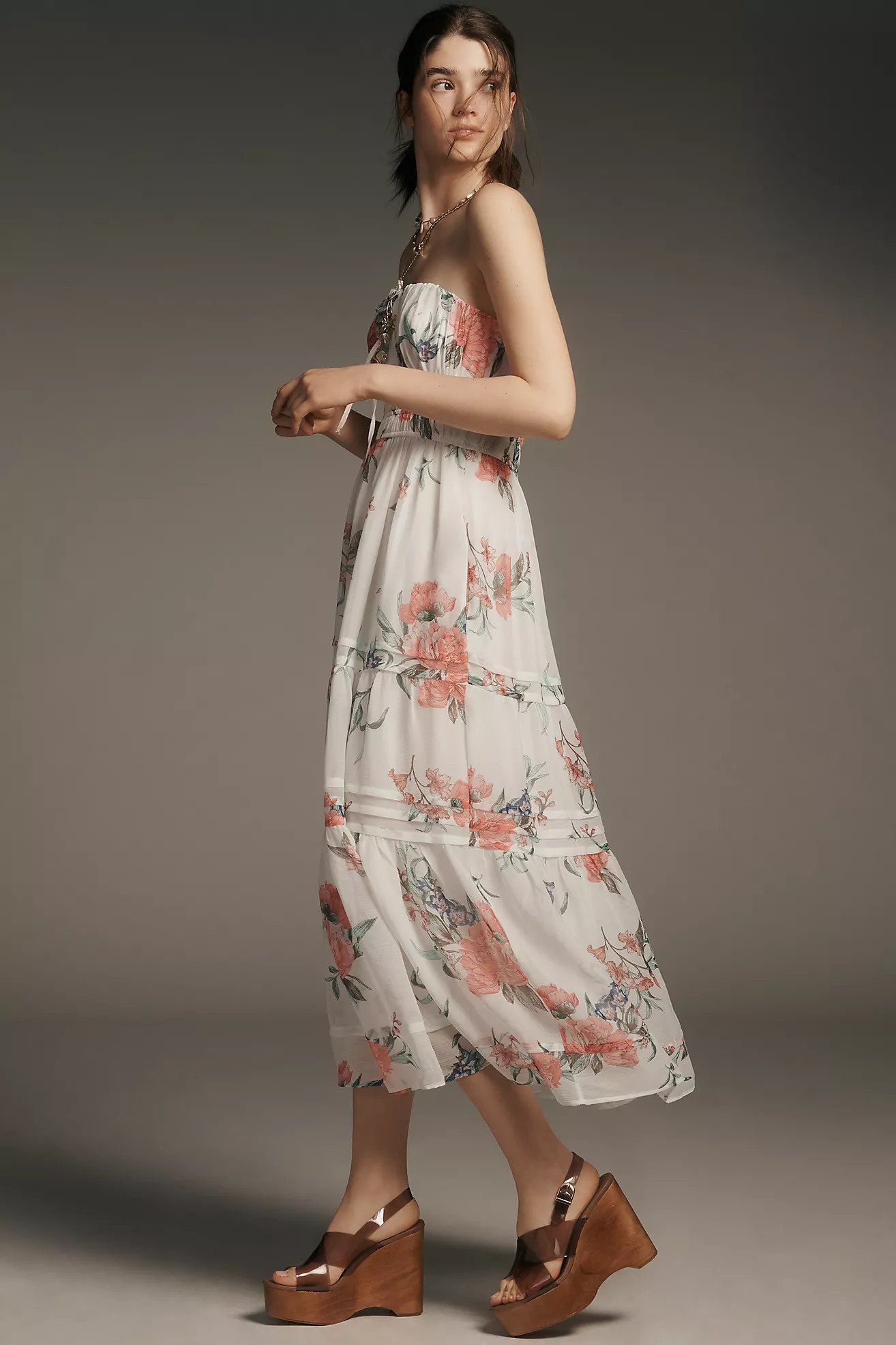 The Somerset Strapless Chiffon Midi Dress | Anthropologie (US)
