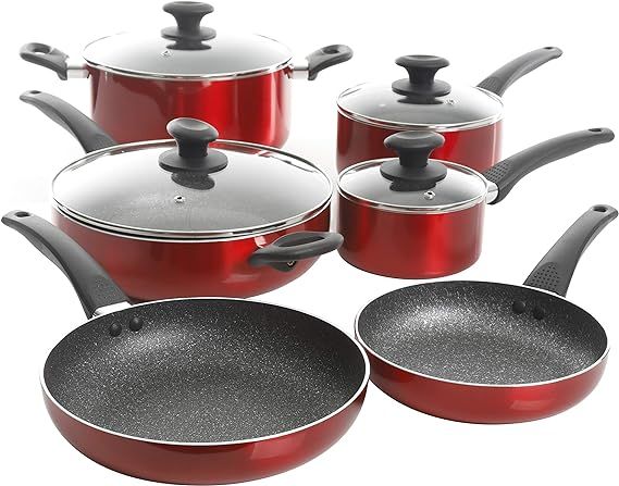 Oster Cookware Set, 10-Piece, Metallic Red | Amazon (US)