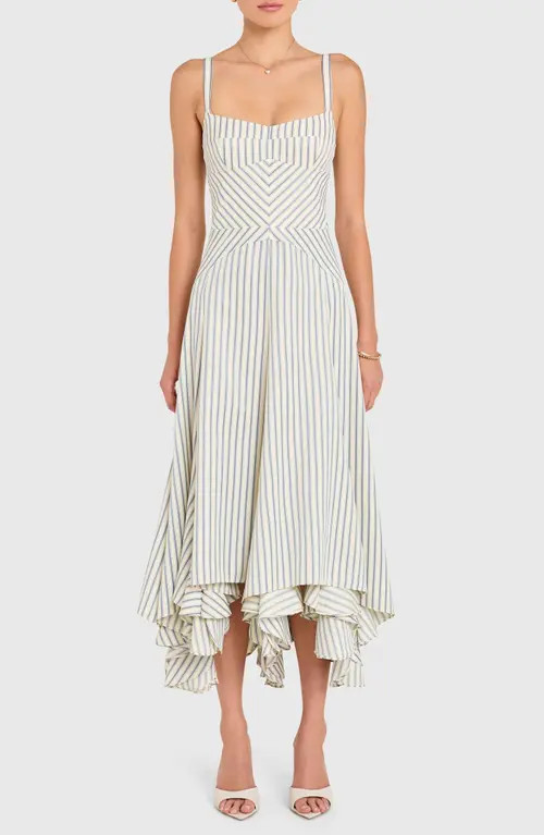 Amanda Uprichard Monterey Stripe Handkerchief Dress in Oxford Blue Stripe at Nordstrom, Size Large | Nordstrom