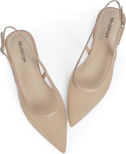 Modatope Slingback Flats for Women Pointed Toe Ballet Flats Classic Low Heel Sandals Dress Shoes | Amazon (US)