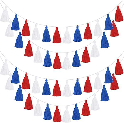 4 Pieces Patriotic Tassel Garland Colorful Tassel Banner Decorative Wall Hanging for Independence... | Amazon (US)