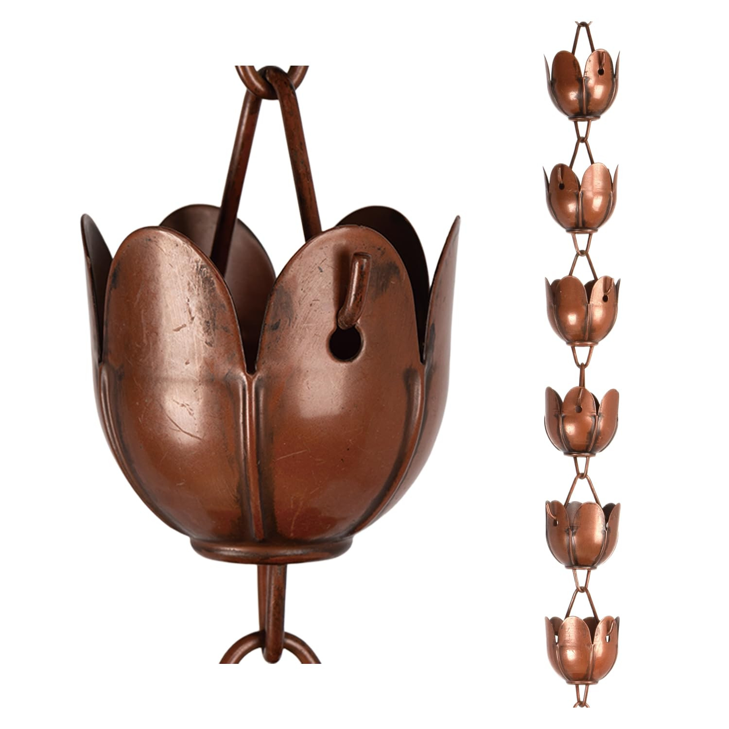 6ft Rain Chain for Gutters Durable Antique Copper Rain Chains for Outside with 17 Large Lotus Cups Decorative Rain Catcher Chain Downspout Replacement for Outdoor Drainage & Eaves | Amazon (US)
