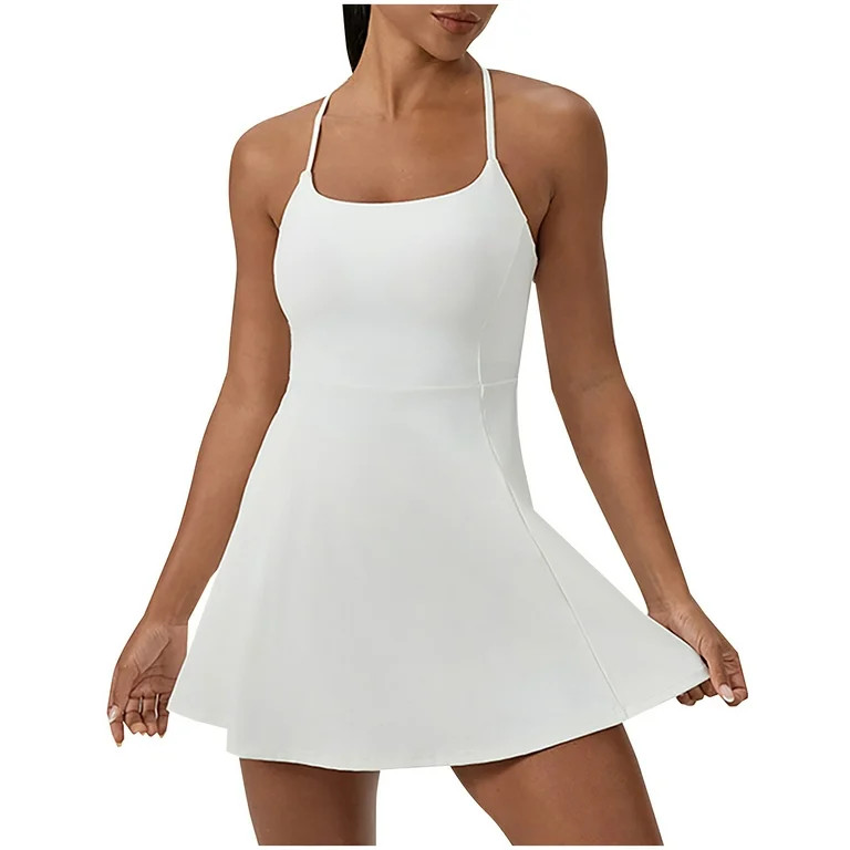 Htigea Womens Tennis Mini Dress with Built-in Bra Summer Spaghetti Strap Cross Back Workout Dress... | Walmart (US)