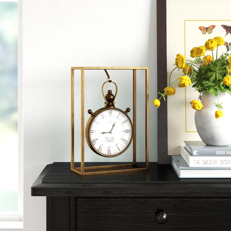 Amsterdam Traditional Analog Quartz Table Clock in Brass | Wayfair North America