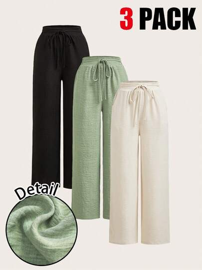 SHEIN Essnce 3pcs Set Casual Straight Leg Wide Pants, Women Summer Outfit, Women Daily Wear,Women Summer Outfit,Women Casual Outfits,Vacation,Beach,Spring Clothing | SHEIN