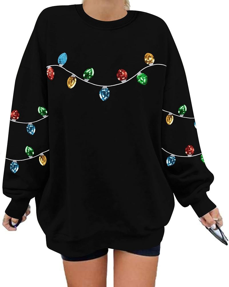 KIDDAD Christmas Sweatshirt for Women Sequin Light Long Sleeve Sweater Bow Xmas Pullover Tops Hol... | Amazon (US)