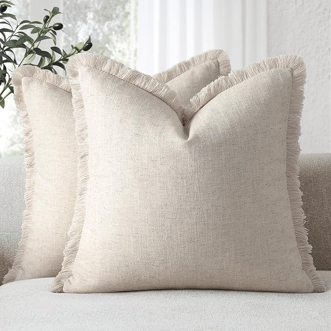 ZWJD Pillow Covers 18x18 Set of 2 Throw Pillow Covers with Fringe Chic Cotton Euro Shams Square C... | Amazon (US)