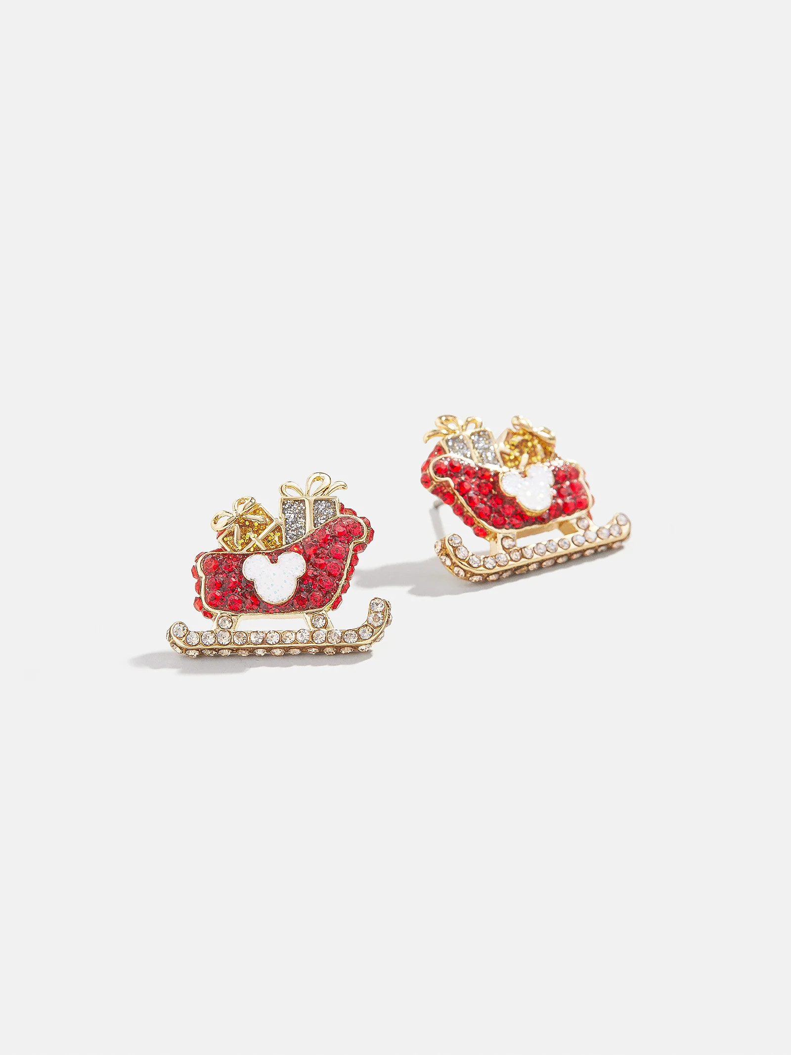Mickey Mouse Disney Holiday Earrings - Mickey Mouse Santa's Sleigh Studs | BaubleBar (US)