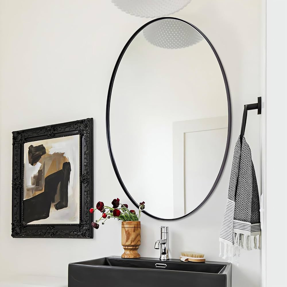 ANDY STAR Black Oval Mirror, 22x30 Oval Black Bathroom Mirror, Oval Vanity Mirror Matte Black Ova... | Amazon (US)