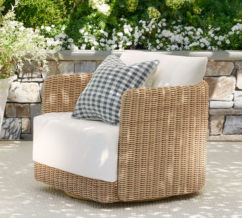 Huntington Wicker Swivel Curved Outdoor Lounge Chair | Pottery Barn (US)