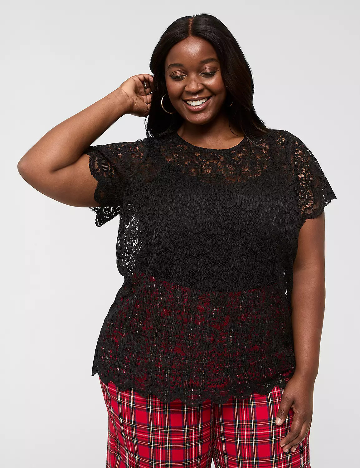 Sheer Short-Sleeve Lace Tee | Lane Bryant (US)