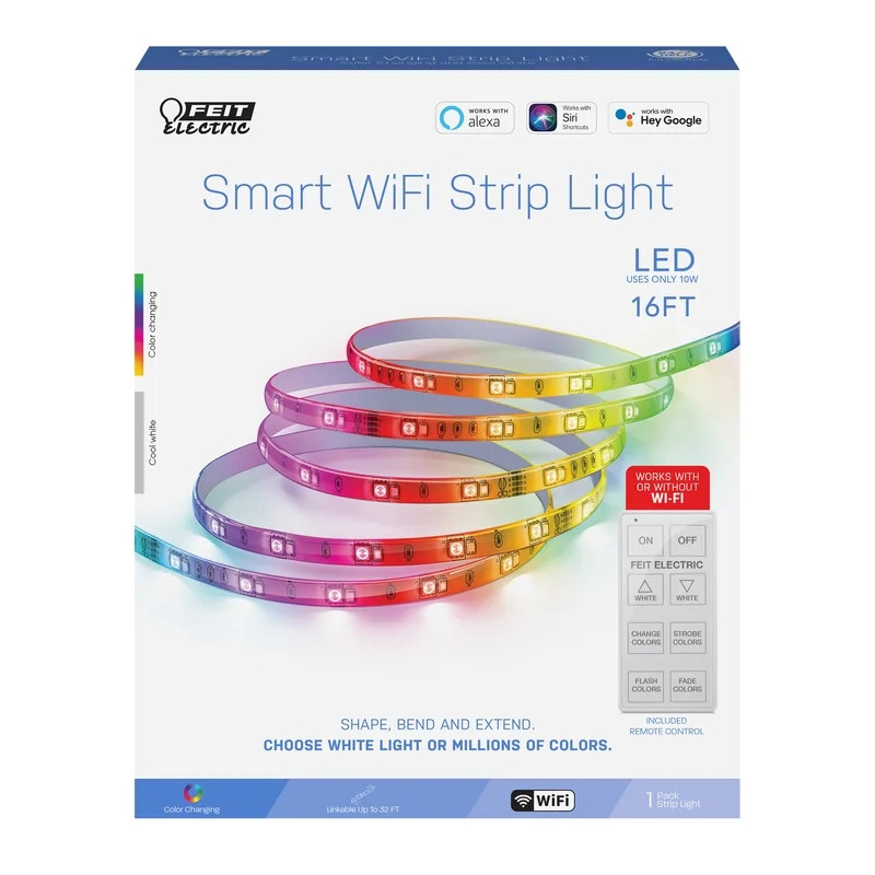 Feit Electric 16' Indoor LED 10W Smart Dimmable and Multicolor Strip Tape Light w/ remote 1Pk - W... | Walmart (US)