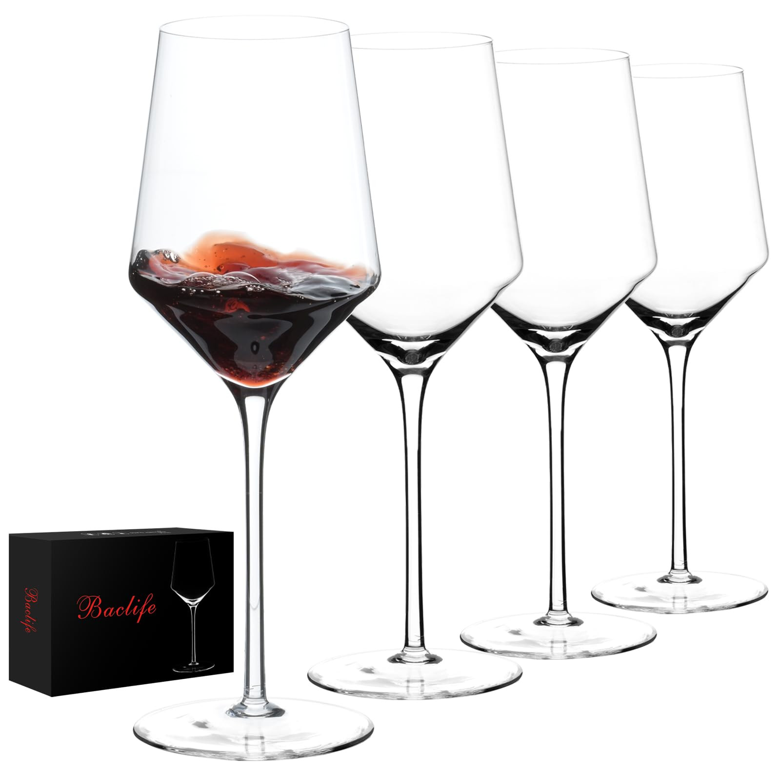 BACLIFE Hand Blown Red Wine Glasses Set of 4 – 15 oz Premium Crystal Wine Glasses With Long Ste... | Amazon (US)
