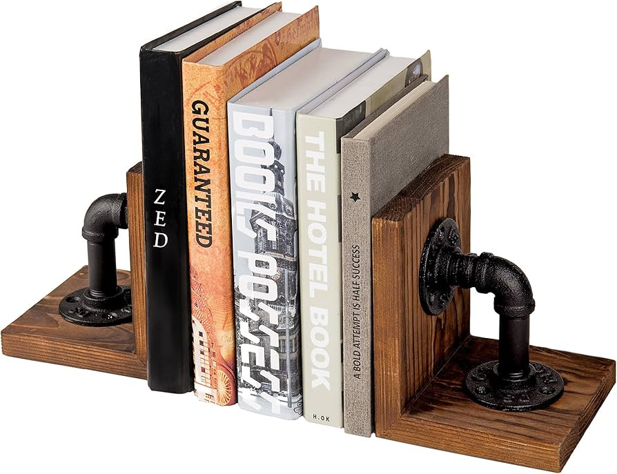 MyGift Book Ends, Decorative Bookends, Heavy Duty Book Holders for Shelves, Rustic Wood with Real... | Amazon (US)