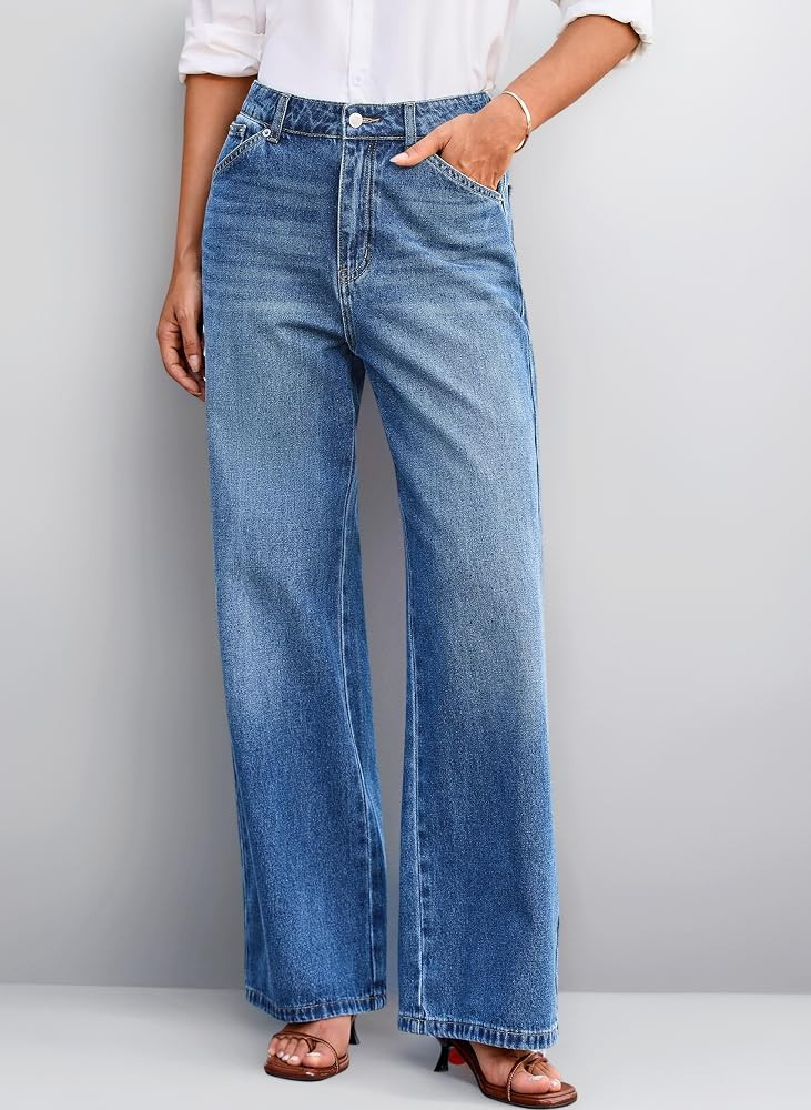 Cicy Bell Damen Jeans Baggy Weitem Bein Jeanshosen Mittlere Taille Denim Boyfriend Hosen mit Tasc... | Amazon (DE)