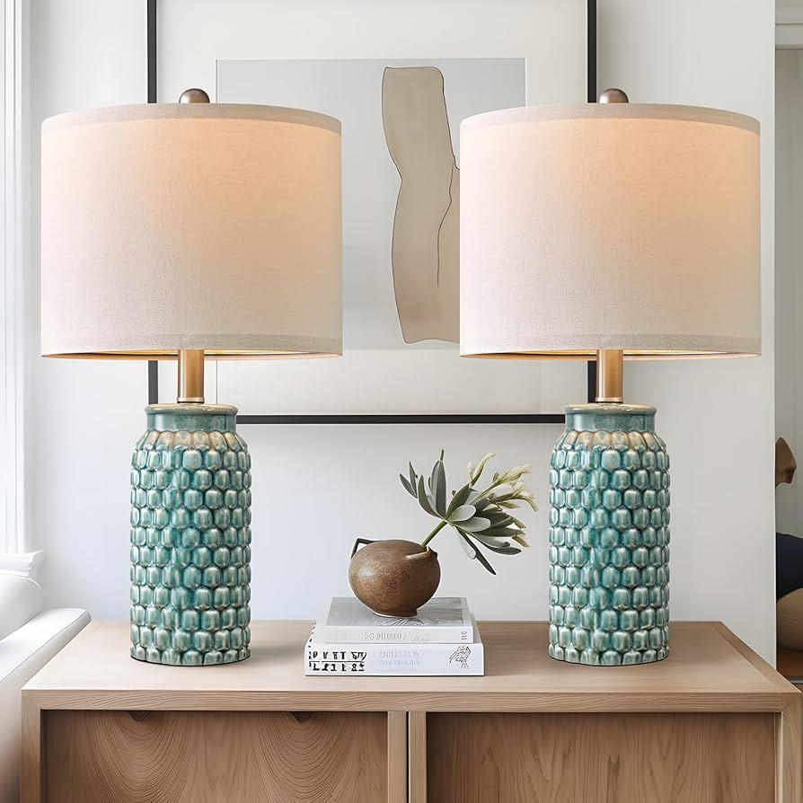USumkky 20.5 inches Modern Ceramic Blue Bedside Lamp Set of 2 for Bedroom Decor Farmhouse Table L... | Amazon (US)