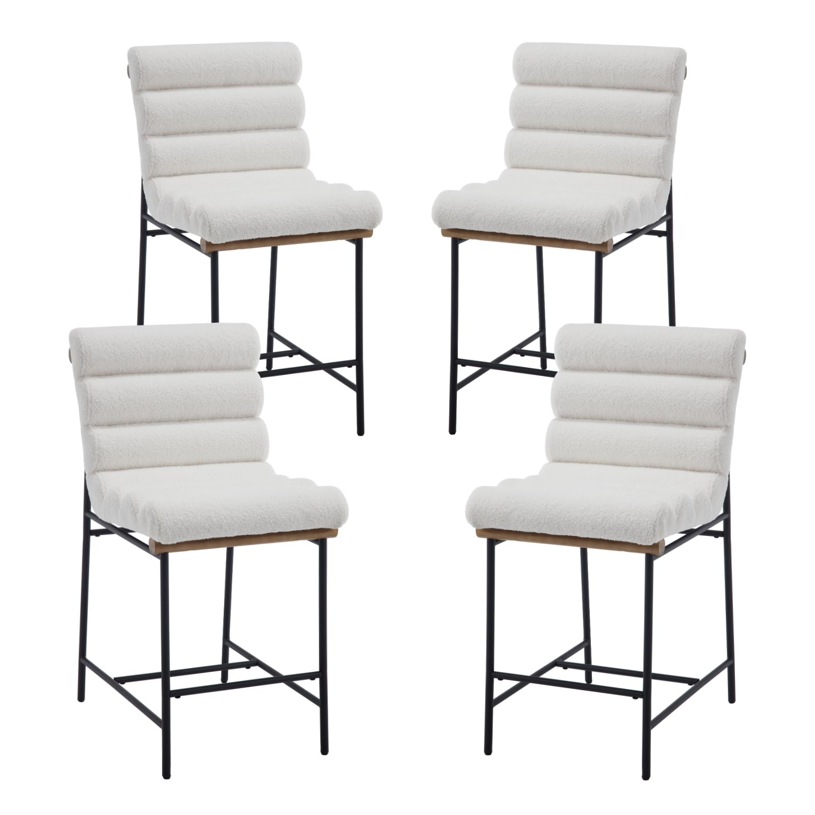Modern Sherpa White Counter Stools Set of 4, 25" Seat Height Upholstered Counter Height Bar Stools with Tufted Back&Cushion, Comfy Boucle High Dining Chairs with Black Legs for Kitchen Island | Amazon (US)