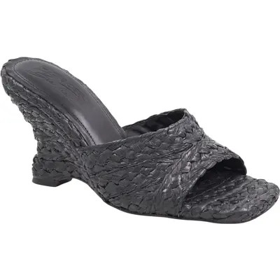 André Assous Breana Square Toe Wedge Mule in Black Raffia at Nordstrom, Size 10 | Nordstrom