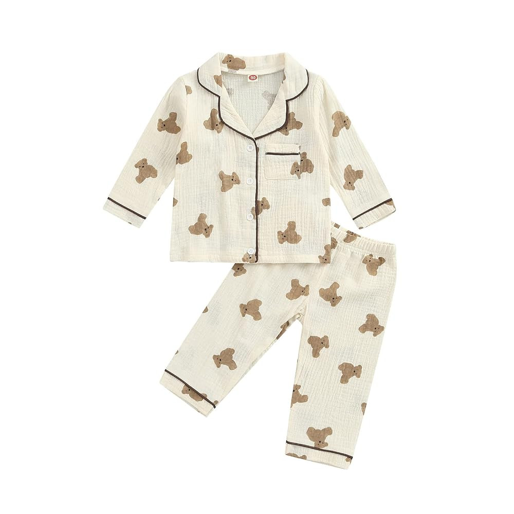 BULINGNA Kids Toddler Girl Boy Two Piece Pajamas Set Button Down Pajama Shirt Top Pants Shorts Be... | Amazon (US)