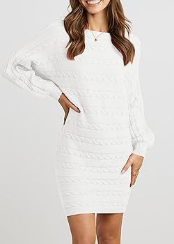 KIRUNDO Women's 2023 Fall Winter Off Shoulder Sweater Dress Cable Knit Long Sleeve Casual Loose O... | Amazon (US)