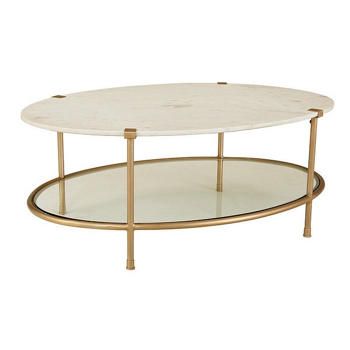 Melrose Oval Coffee Table with Shelf Marble & Metal | Ballard Designs, Inc.