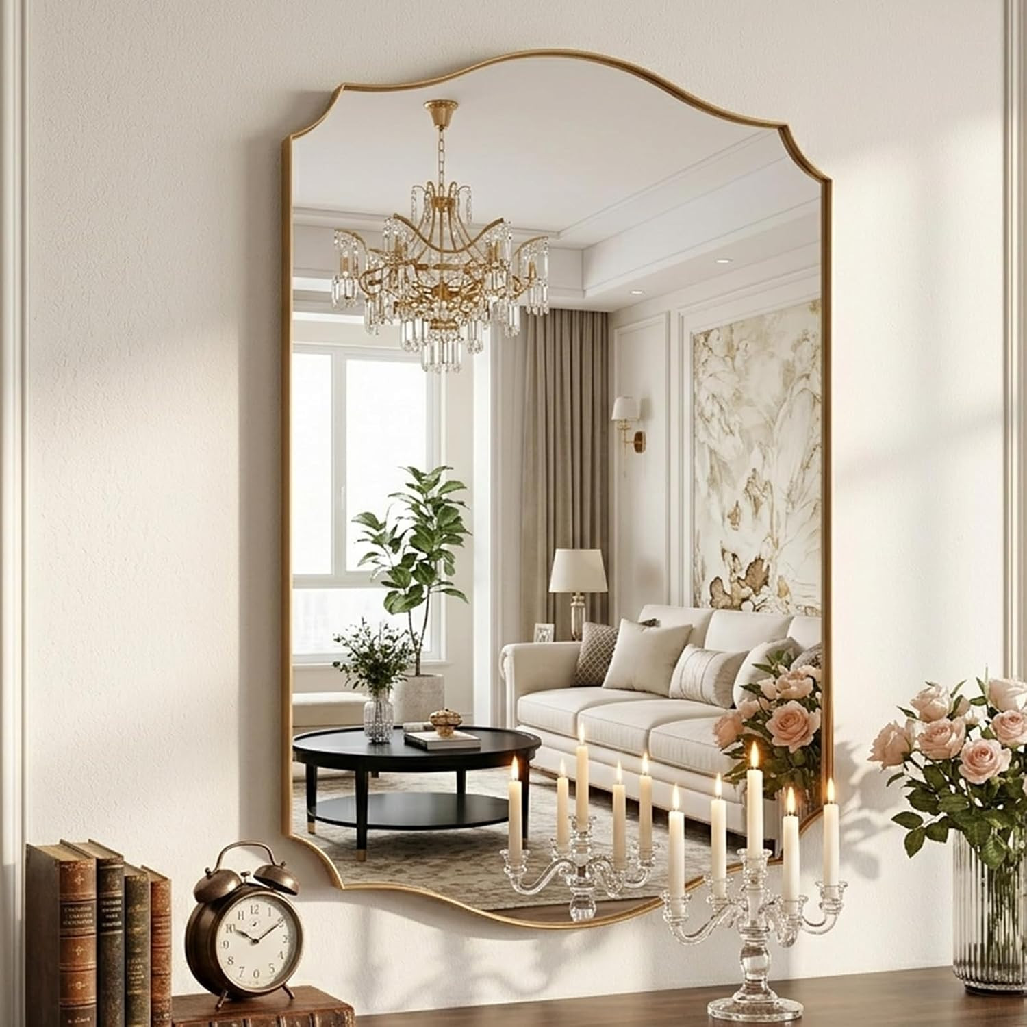Gold Vanity Wall Mirror 30"x22", Scalloped Edge Bathroom Mirror | Amazon (US)