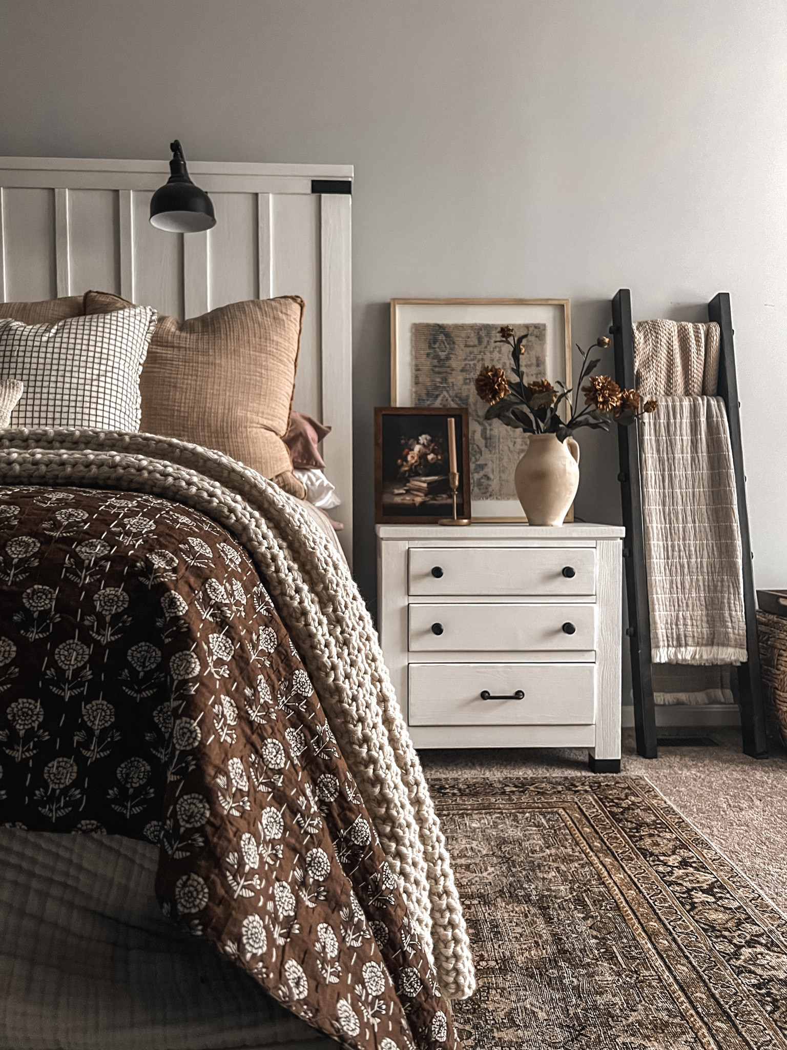 Bedroom Styling | Fall Styling | Fall Bedding | Nightstand Styling | Loloi Area Rug | Farmhouse Bed | Fall Pillows

#LTKSeasonal #LTKHome #LTKStyleTip