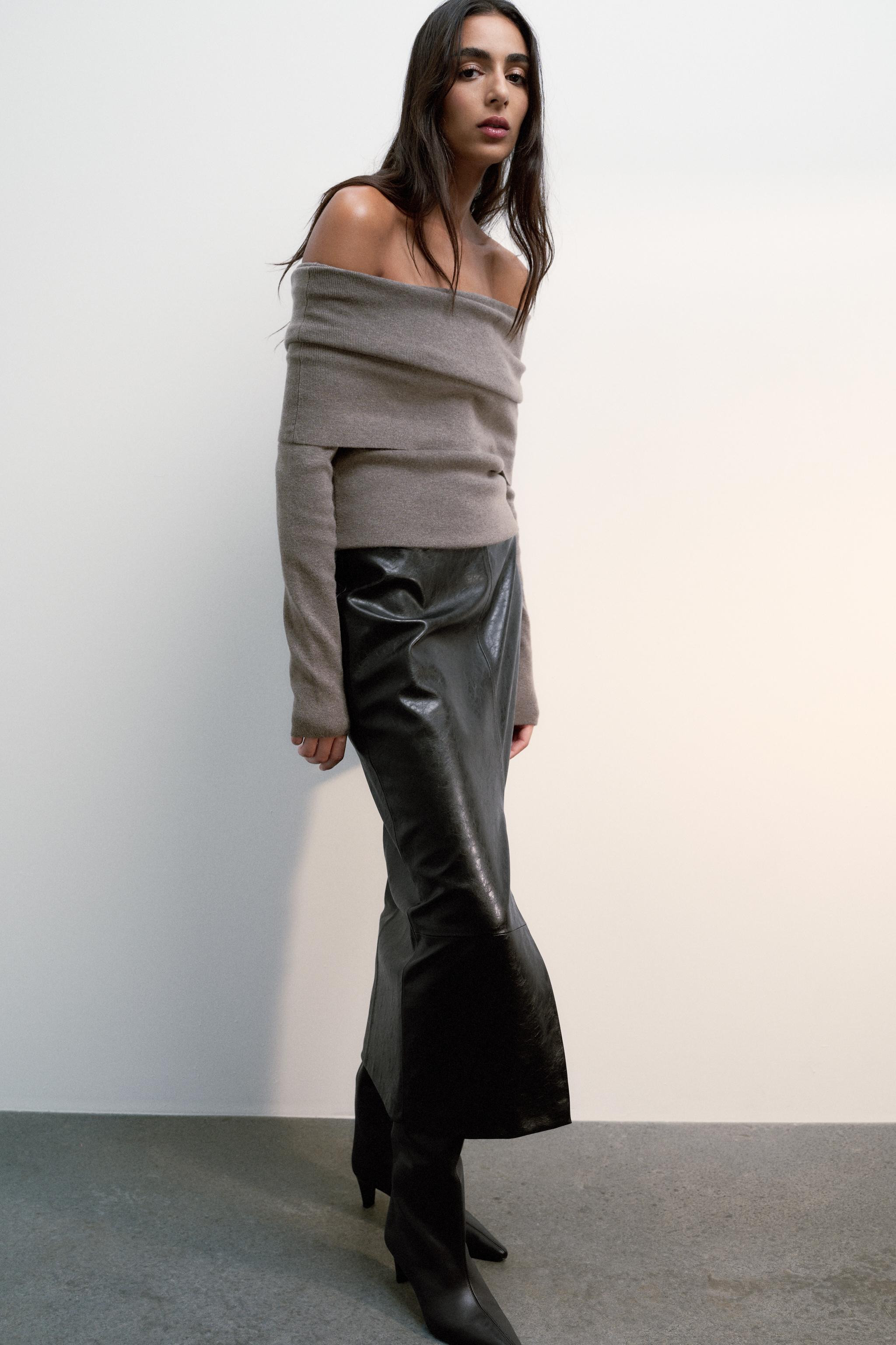 FAUX LEATHER MIDI SKIRT | Zara US