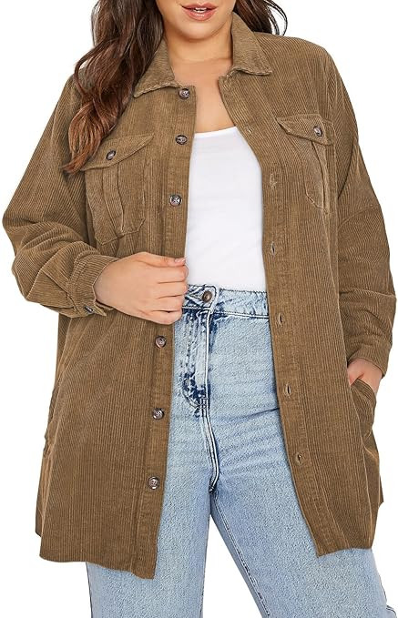 Eytino Womens Plus Size Long Sleeve Button Down Boyfriend Shirts Casual Plaid Shacket Jacket Coat... | Amazon (US)