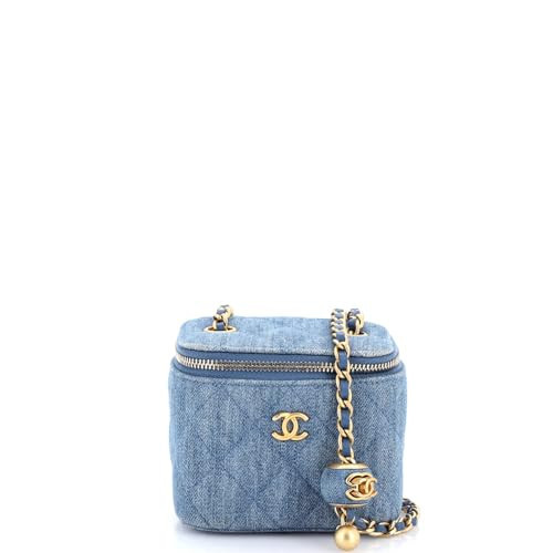 Chanel, Pre-Loved Pearl Crush Vanity Case with Chain Quilted Denim Mini, Blue | Amazon (US)