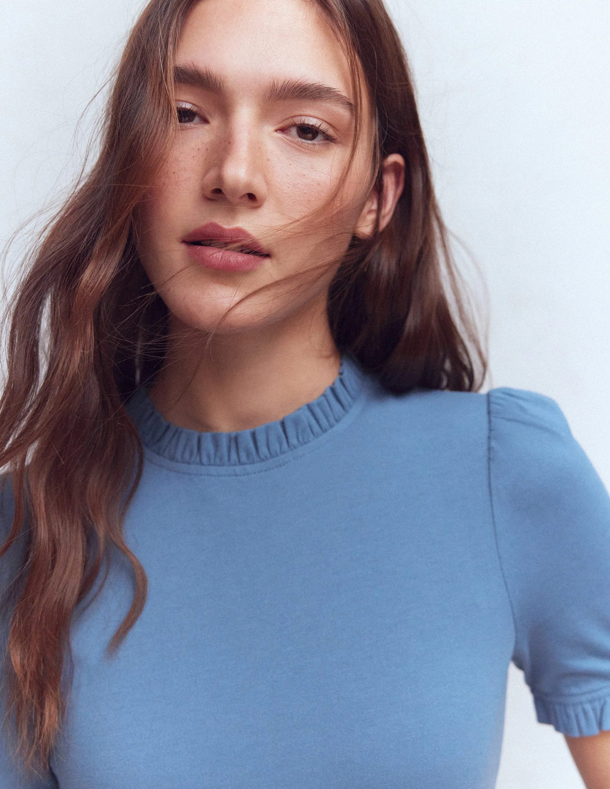 Supersoft Frill Detail T-shirt-Captains Blue | Boden (US)