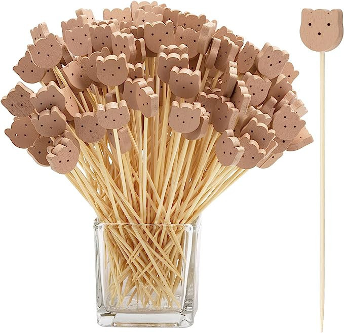 200 PCS 4.7'' Cocktail Picks Bear Face Cocktail Sticks Bamboo Cocktail Skewer for Appetizer Cute ... | Amazon (US)