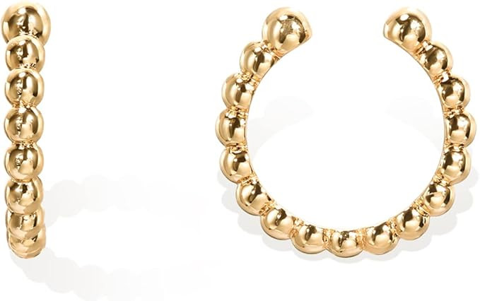 PAVOI 925 Sterling Silver 14K Gold Plated Cubic Zirconia Sparkling Round Huggie Ear Cuff Gold Ear... | Amazon (US)