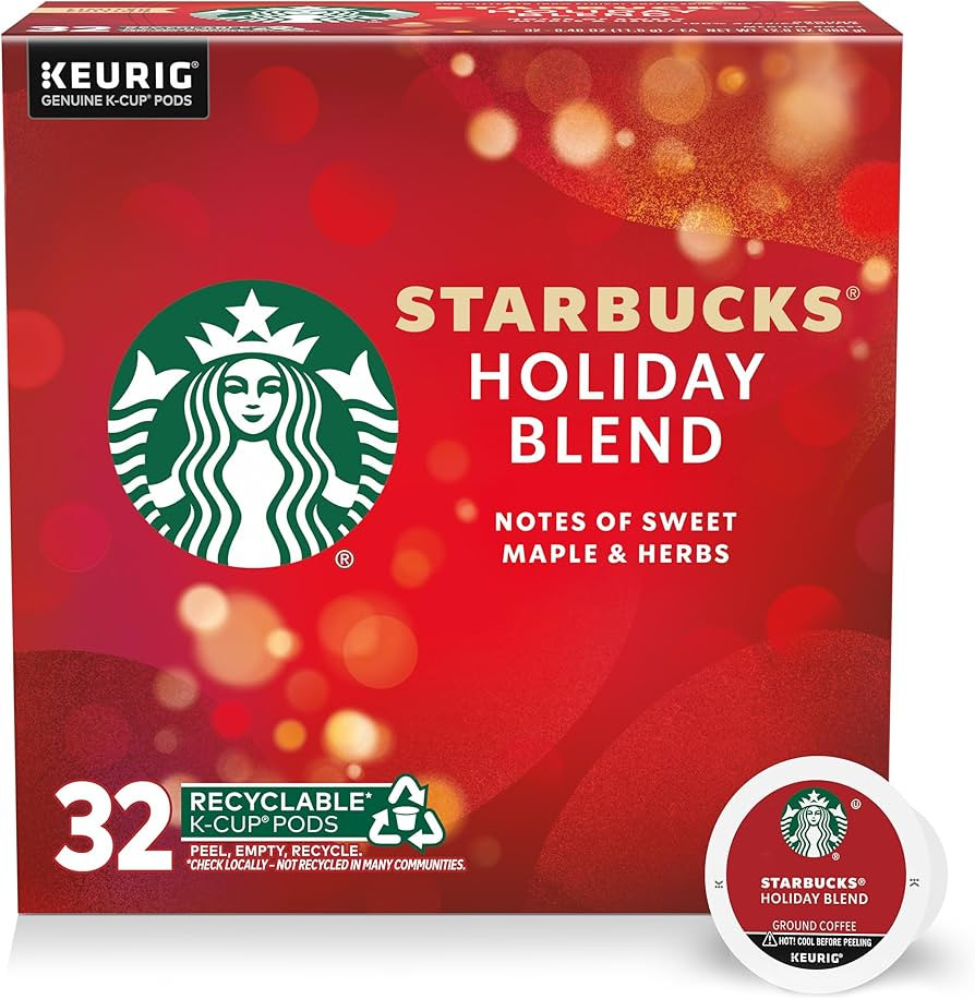 Starbucks K-Cup Coffee Pods, Medium Roast Coffee for Keurig Brewers, Holiday Blend, 100% Arabica,... | Amazon (US)