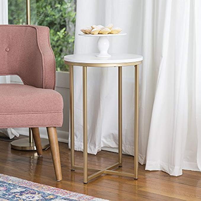 WE Furniture 16" Round Side Table - Faux Marble/Gold | Amazon (US)