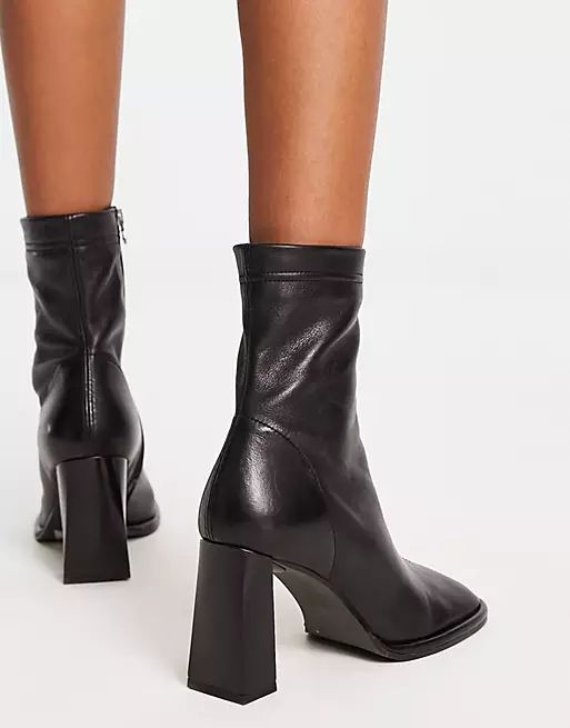 ASOS DESIGN Echo premium leather heeled sock boots in black | ASOS (Global)
