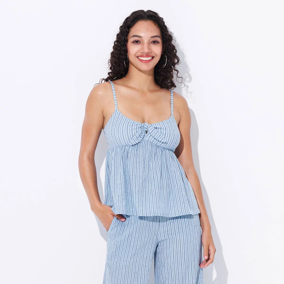 Women's Bow Tie U-Neck Cami - Wild Fable\u2122 Blue Striped M | Target