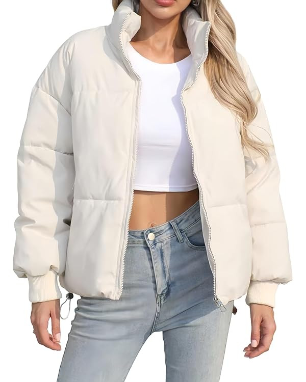 Women's Winter Cropped Quilted Puffer Jacket - Stand Collar, Zipper, Short,Drawstring, Warm for C... | Amazon (US)