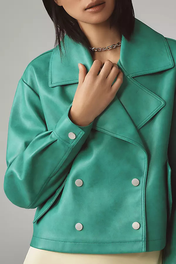 Faux-Leather Cropped Peacoat Jacket | Anthropologie (US)