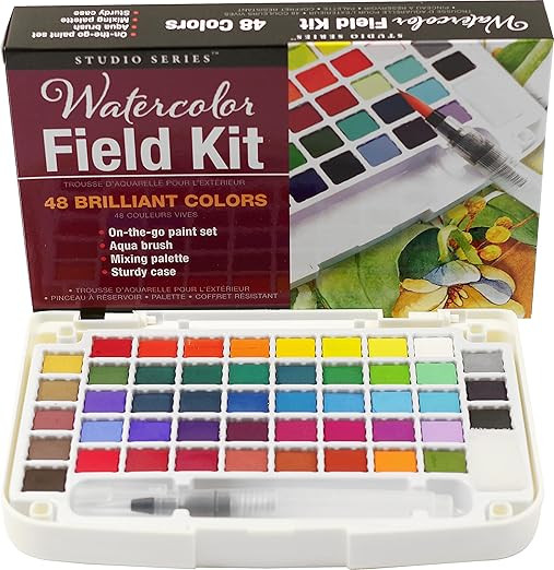 Artist's Watercolor Field Kit (48 high pigment colors, water brush, sponge, and palette) | Amazon (US)