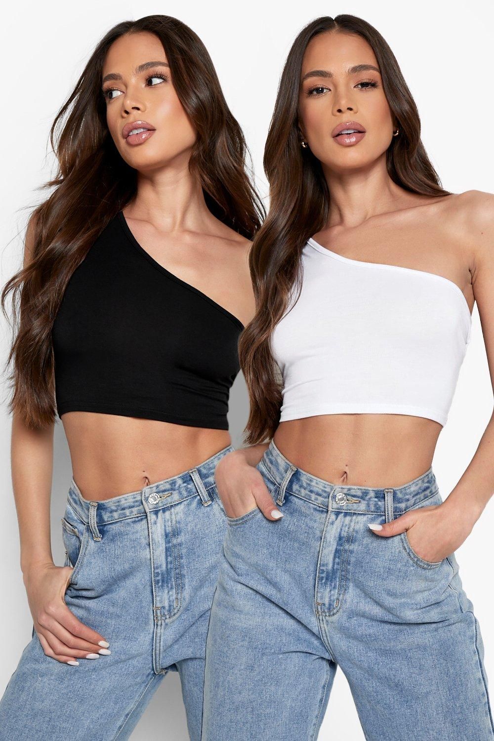 Womens One Shoulder Crop Top 2 Pack - 10 | Boohoo.com (US & CA)