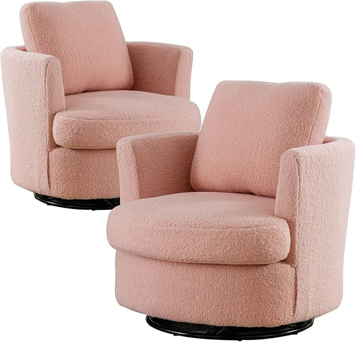 Swivel Accent Chair Set of 2,Teddy Sherpa Round Swivel Barrel Chairs for Living Room Upholstered ... | Amazon (US)