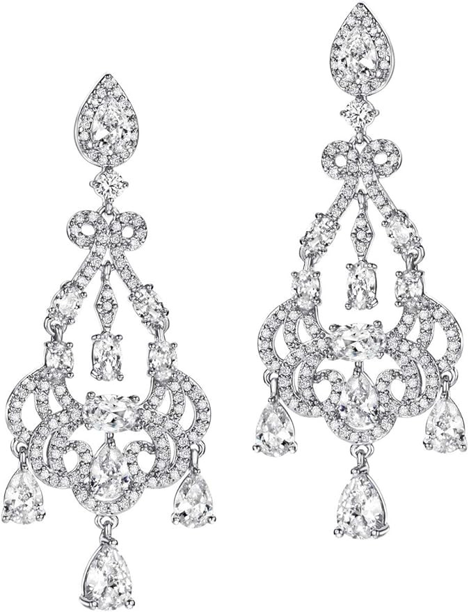 CZ Wedding Earrings for Women Crystal Wedding Bridal Multiple Teardrop Chandelier Long Dangle Ear... | Amazon (US)