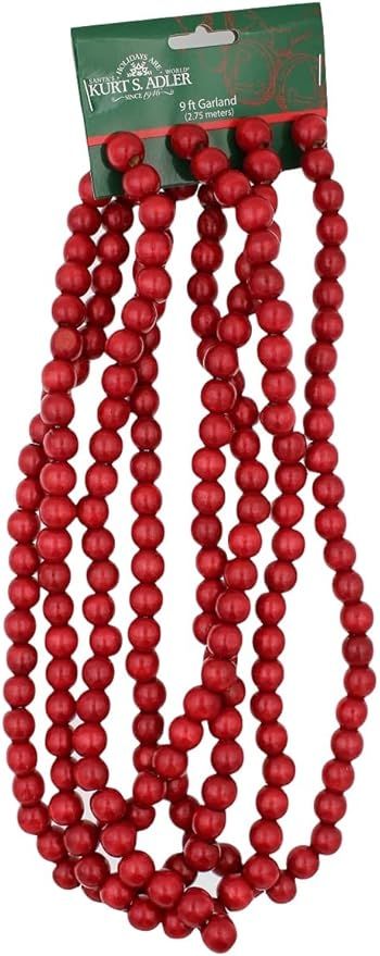 Kurt Adler 9 X 14mm Wooden Red Bead Garland | Amazon (US)