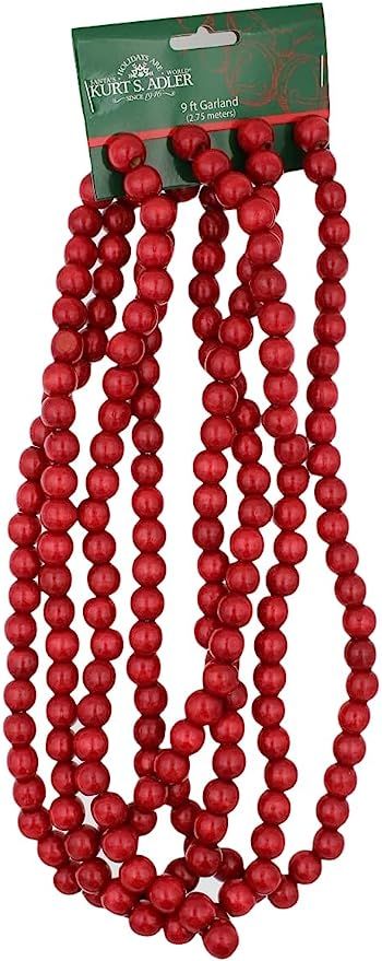 Kurt Adler 9 X 14mm Wooden Red Bead Garland | Amazon (US)