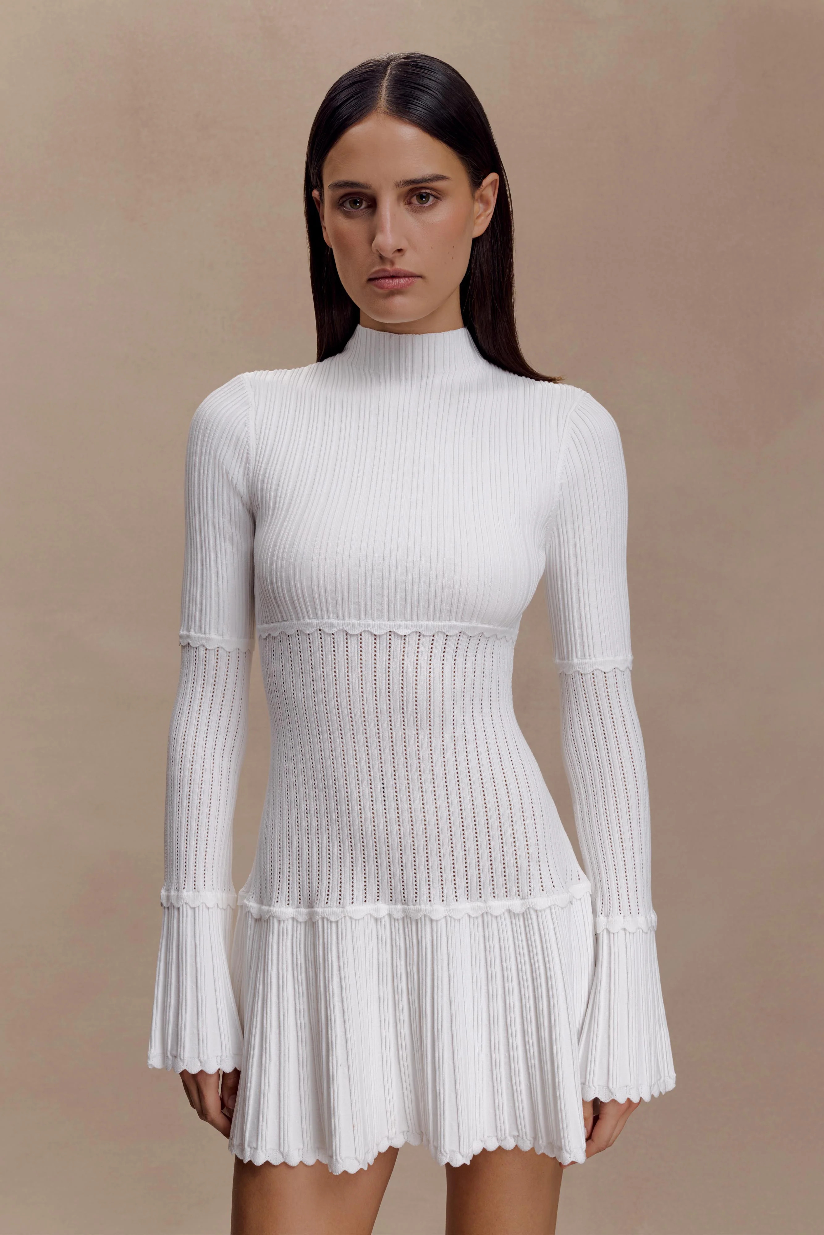 Adena Pointelle Knit Mini Dress - Ivory | MESHKI US