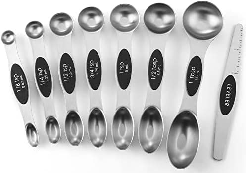 Spring Chef Magnetic Measuring Spoons Set, Dual Sided, Stainless Steel, Fits in Spice Jars, Black... | Amazon (US)