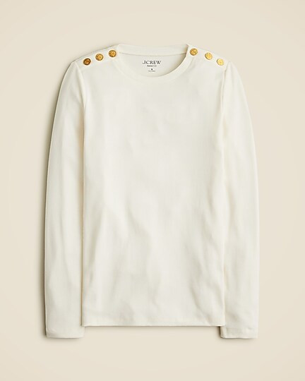 Perfect-fit long-sleeve crewneck T-shirt with lion buttons | J. Crew US